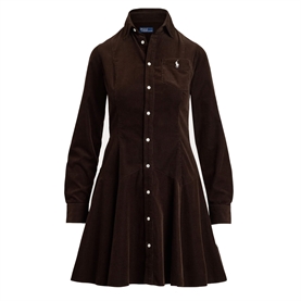 Polo Ralph Lauren Cotton Corduroy A-Line Skjortekjole, Dark Beech